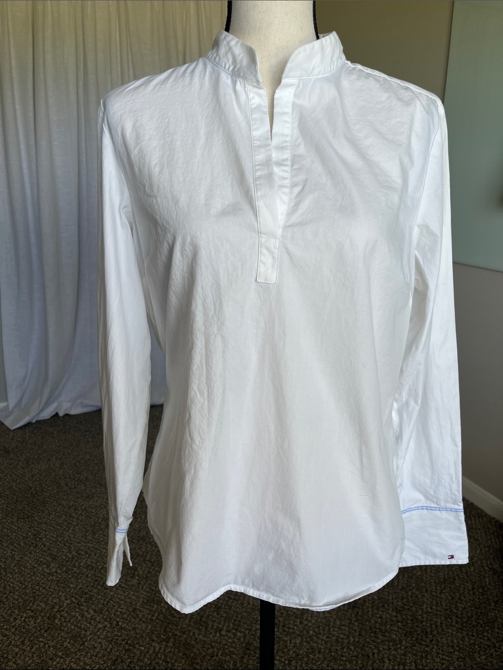 VTG Tommy Hilfiger Y2K White Cotton Popover Blouse Large Preppy Old Money Top